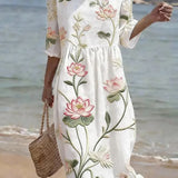 Vestido casual feminino com estampado floral