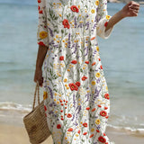 Vestido casual feminino com estampado floral