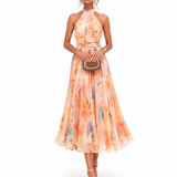 Aurora - Vestido com Decote Estampado em Aquarela