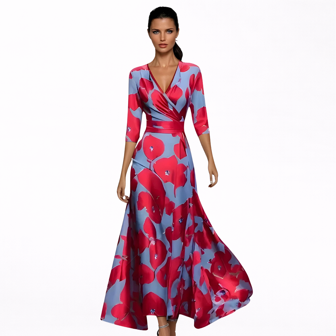 Emilia - Vestido Longo Elegante com Padrão Floral