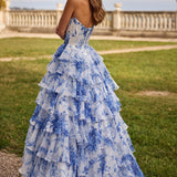 Vestido de Gala Sereia Floral Azul
