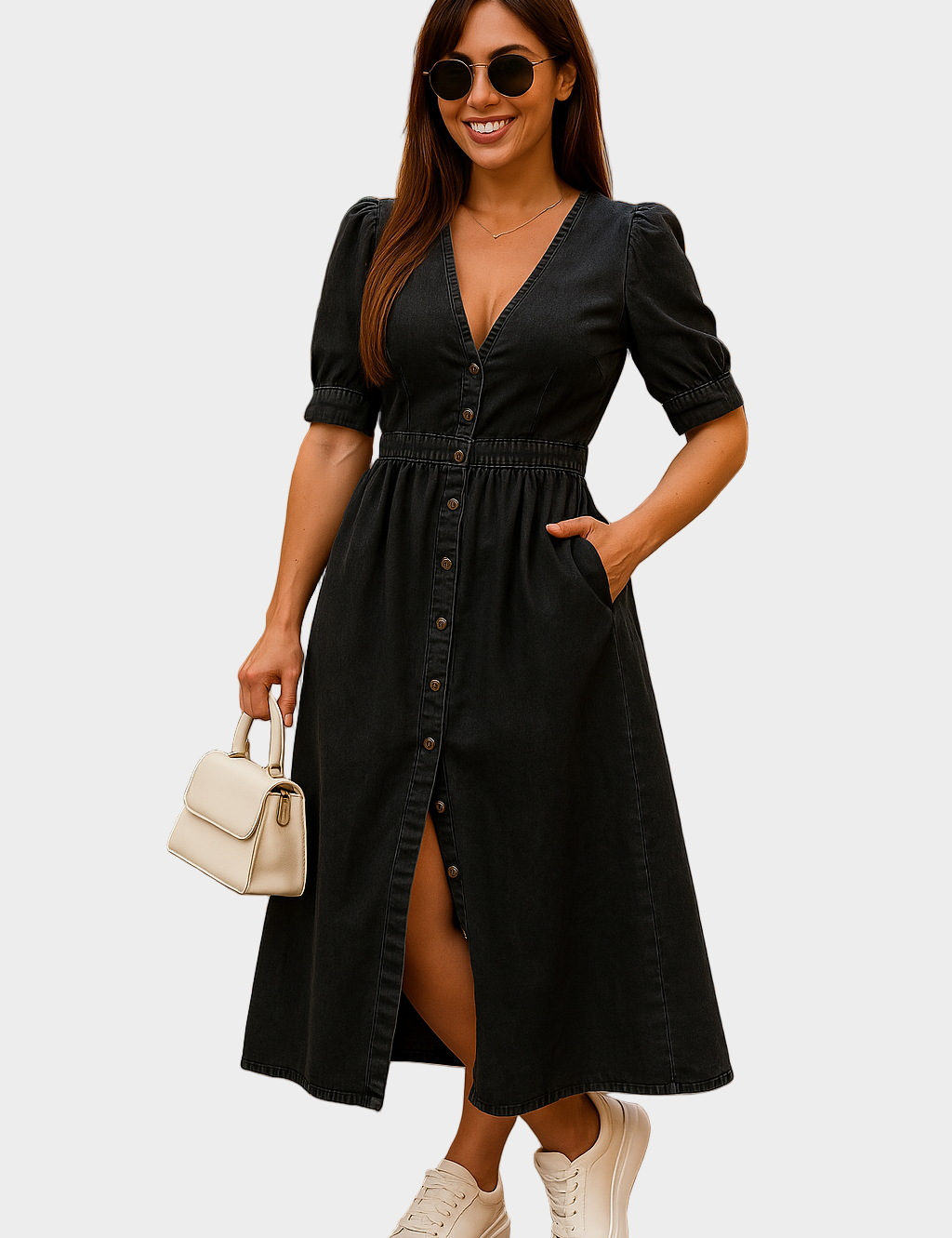 Vestido de ganga com botões