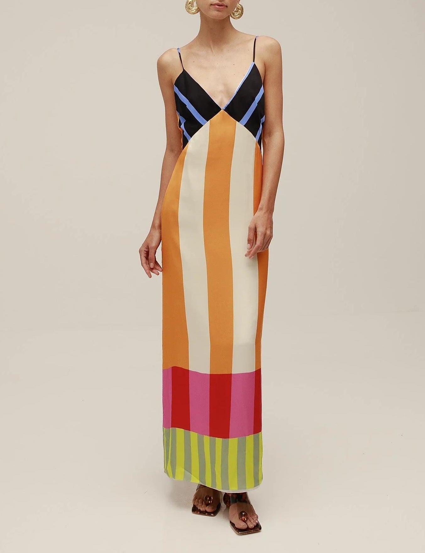 Paloma - Vestido Maxi Colorido às Riscas