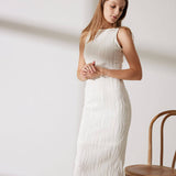 The Water Ripple Textured Cami White Dress - RIHOAS